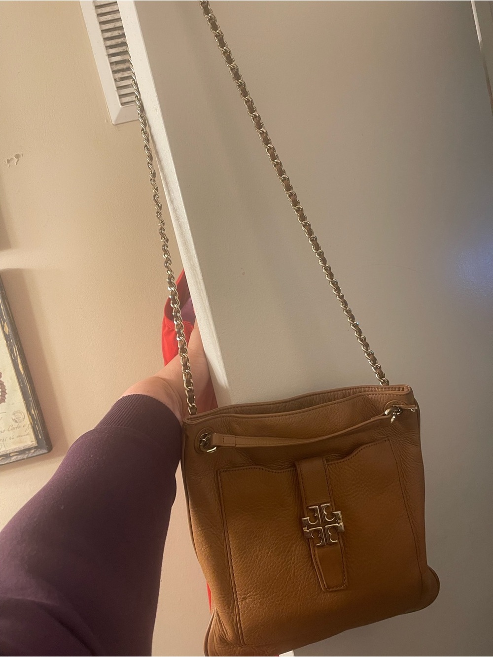 Tory Burch Cognac Leather Chain-Shoulder Bag - Picture 2 of 6